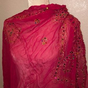 Fuchsia sheer, rainbow sequin & gold thread accent